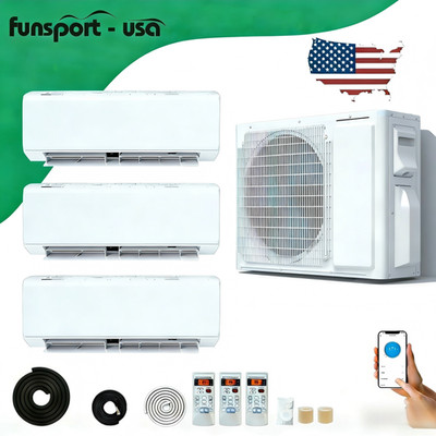 9000-12000 BTU Tri-Zone Ductless Mini Split AC System 208-230V Air Conditioner