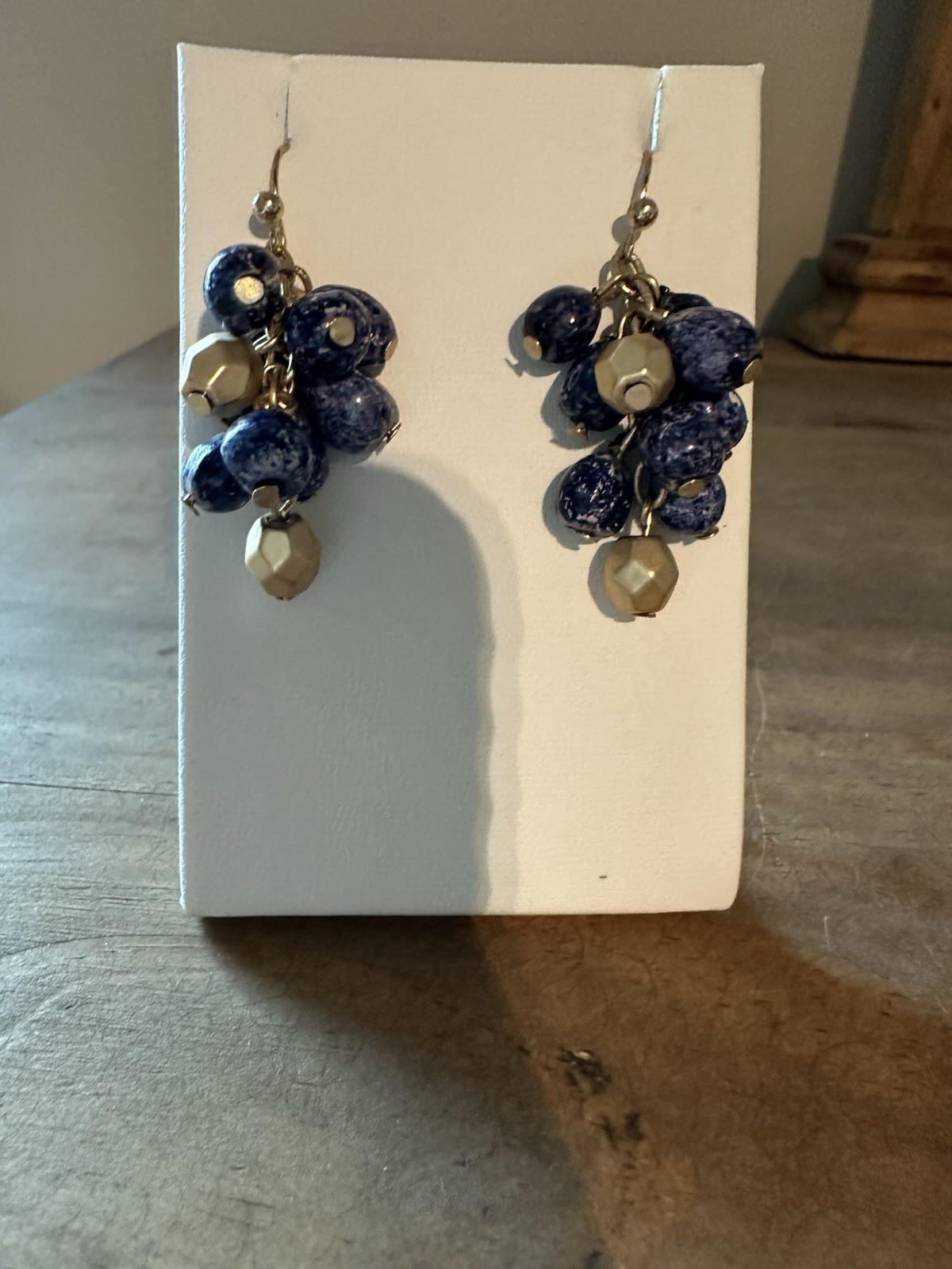 Dangle Beaded Earrings Blue Boho Pierced