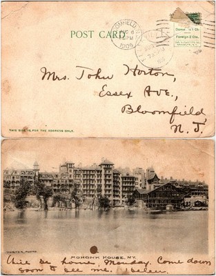 1906 Mohonk House Ulster County NY Postcard Lake View Come Down Soon Porter