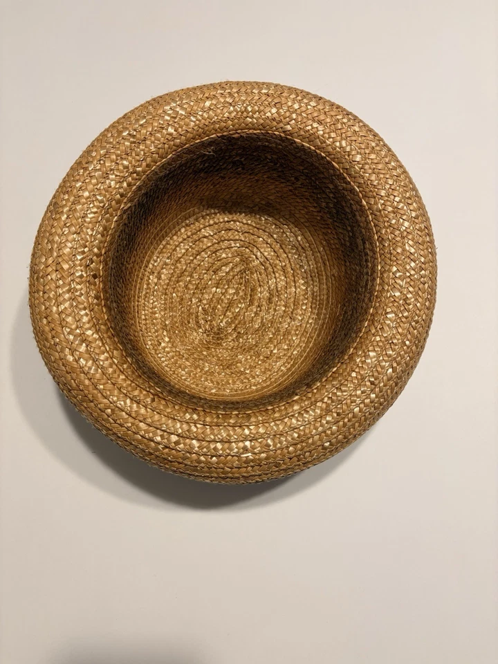 Sombrero de bombín de paja tejido tostado 21 en banda de grosgrain negro estilo vintage Foto 4 de 4