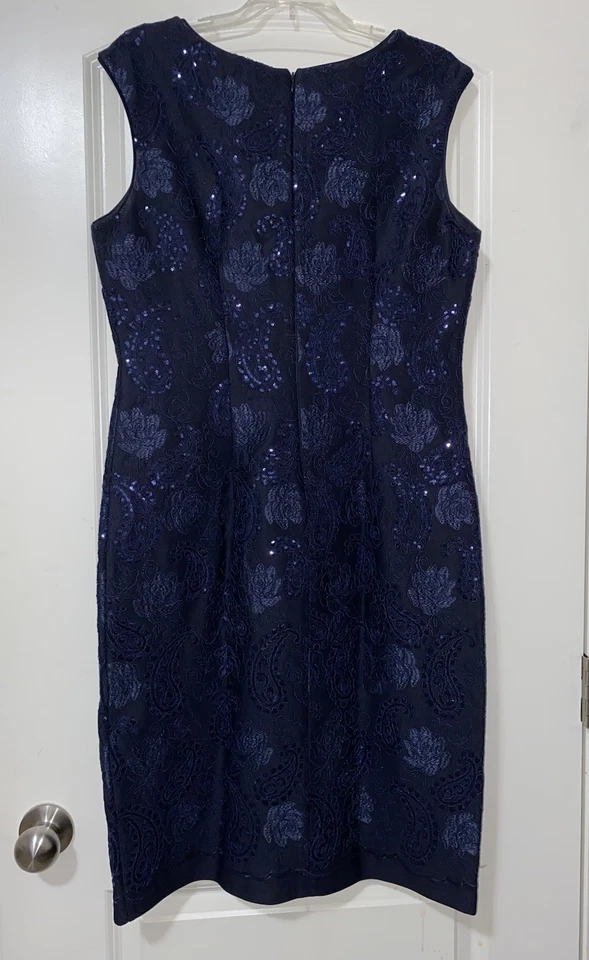 Vestido para mujer Donna Ricco funda de encaje con lentejuelas azul marino boda fiesta talla 12 nuevo Foto 2 de 4