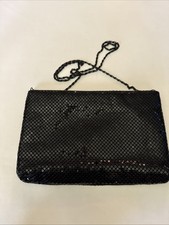 Black Mesh Purse Handbag Evening Metal Bag Cross X Body Long Chain Vtg 70s 80s