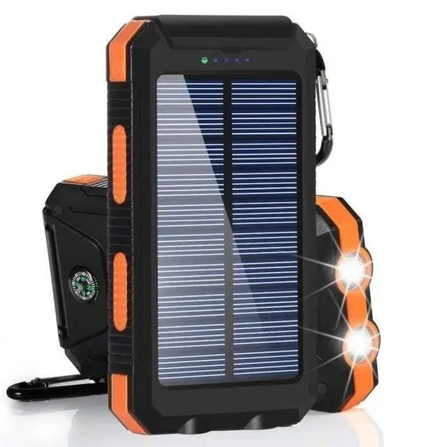 Power Bank Solaire 20000 MAh - Chargeur De Secours Avec Manivelle, Lampe Torche Et SOS - Pour Camping, Randonnée, Urgences - 12