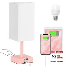 Touch Control Table Lamp with USB A C Charging Ports - 3 Way White  Pink