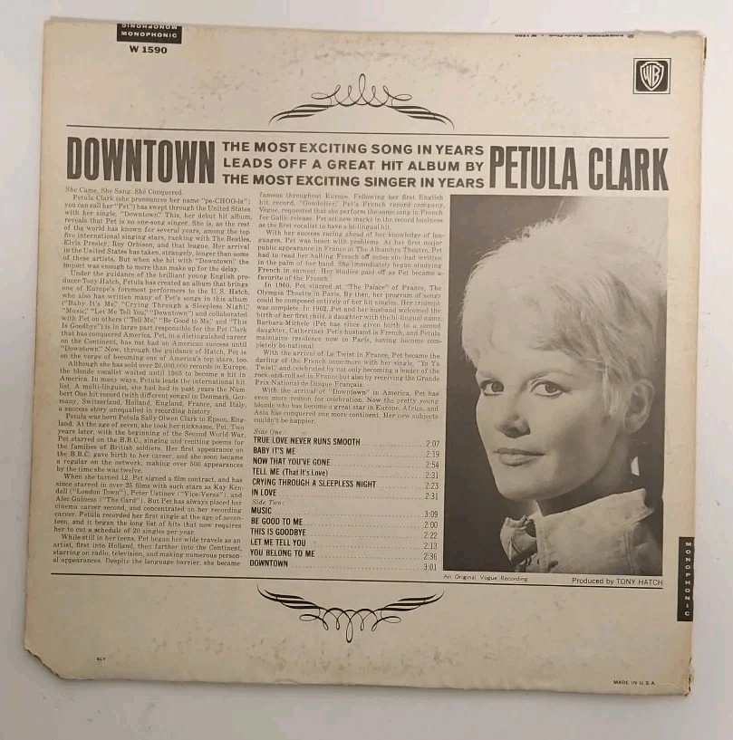 Petula Clark "Downtown" 1968 2nd US Issue vinyl LP w/ rare film promo poster - Image 3 of 4