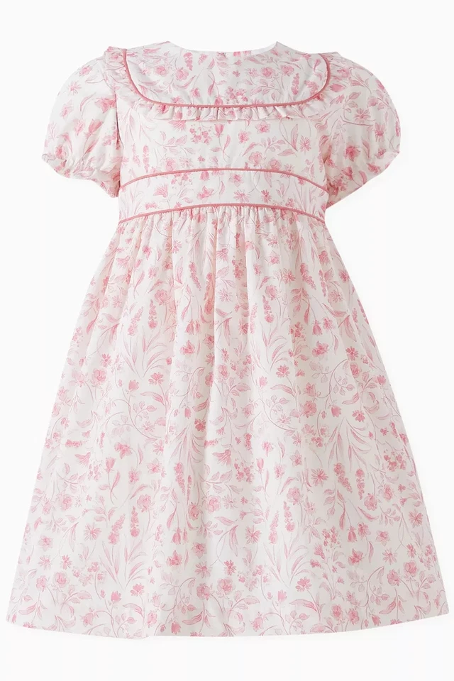 Girl's La Coqueta White Floral Luciana Dress Fit & Flare Cotton Short Sleeve 10 - Image 3 of 4