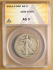 1921 S Walking Liberty Half Dollar ANACS AG3