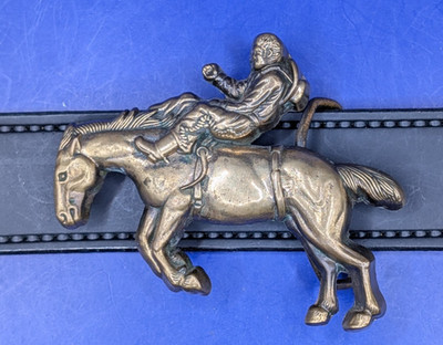 Vintage Solid Brass Baron Buckle Cowboy Bucking Bronco Belt Buckle 1979