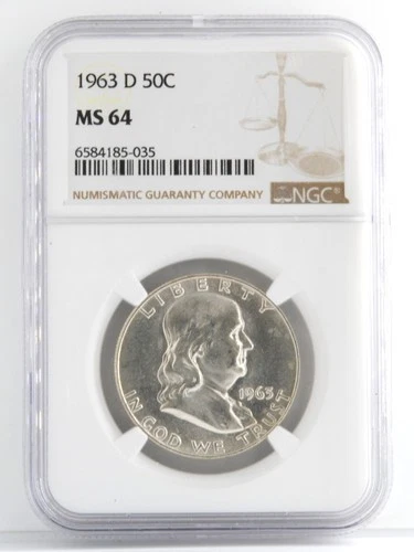 United States 1963-D Franklin Half Dollar 90% Silver Denver Mint NGC MS64 Coin
