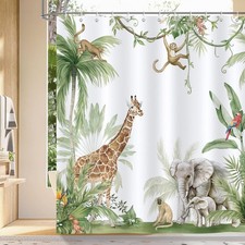 Rideau de douche jungle tropicale animaux feuilles de palmier girafe...