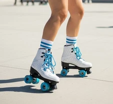 Hyper Diamond Quad Roller Skates Size 7 White Blue 58mm 82A Wheels High Top
