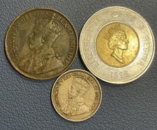 🇨🇦 Canada Coin Lot – 1917 SILVER 10 Cents + 1913 Large Cent + 1996 $2 Toonie