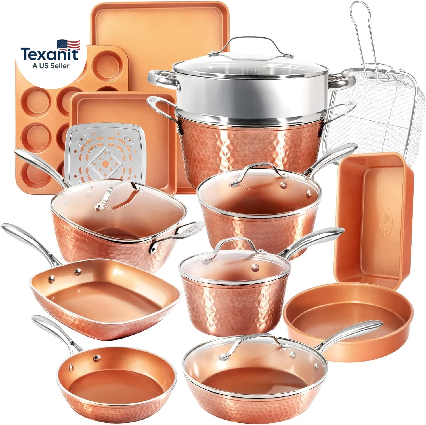 Hammered 20 Pc Ceramic Cookware Set Nonstick, True Ceramic Pots and Pans Set Non