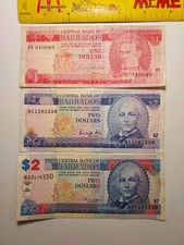 Barbados Banknote Lot of 3: $1 Dollar 1973, $2 Dollars 1986 & 2000 (46)