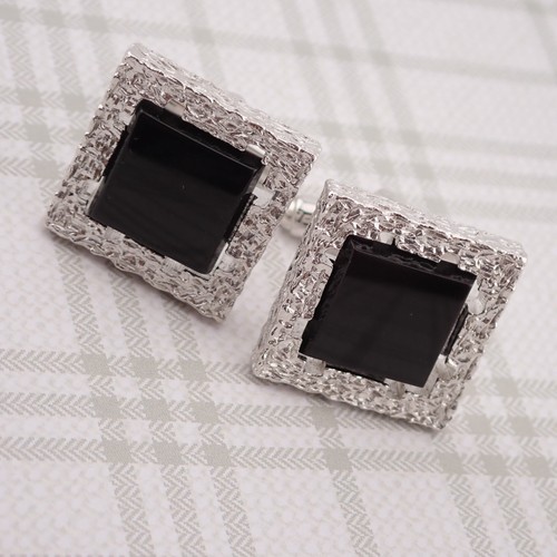 Gemelos vintage de vidrio artístico negro moderno cuadrado texturizado tono plata - Imagen 4 de 4