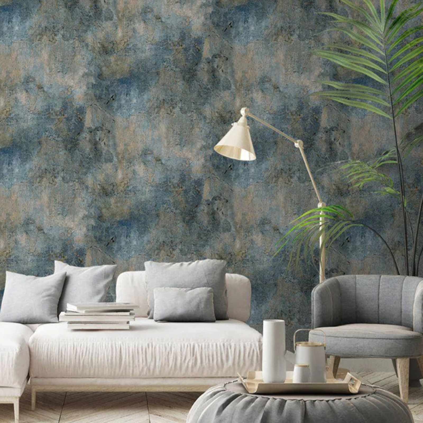 Navy Plaster Effect Wallpaper Concrete Industrial Textured Vinyl Feature Wall