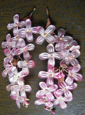 Vtg Millinery lot 2 branch/strip silk pink flowers 6" long salvage from 40s hat