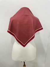 H79 Vintage Geometric Red Square Scarf Burgundy Tan Border Elegant Classic R