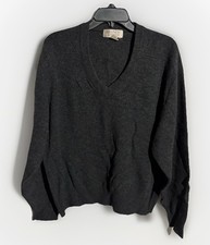 Heather  Tweed Sweater Mens Sz L Gray Knit 100 Lambswool V-Neck