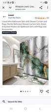 Lnond 4Pcs Bathroom Set w/ Shower Curtain, Rugs,and Seat Cover,Marble,green gold