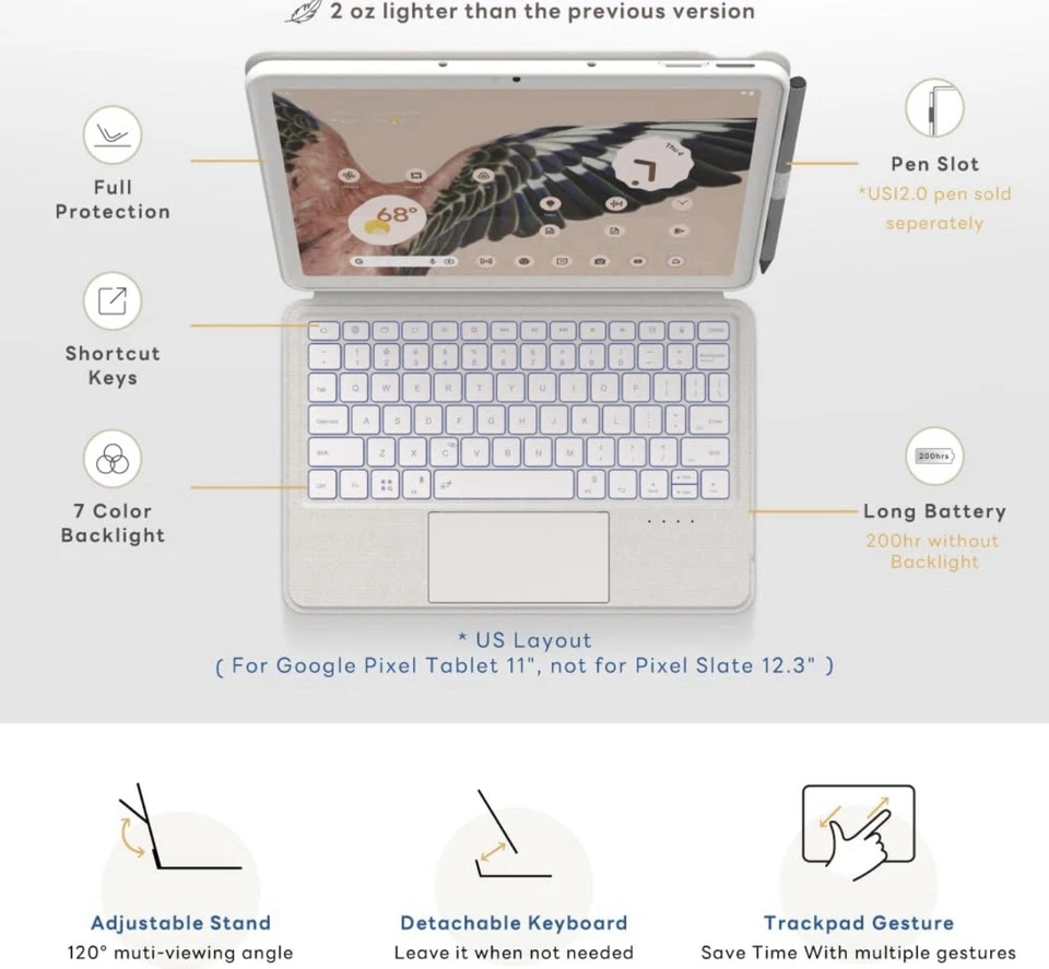 EIP Magnetix Keyboard Case for Google Pixel Tablet 11 inch (2023), White - Image 2 of 4