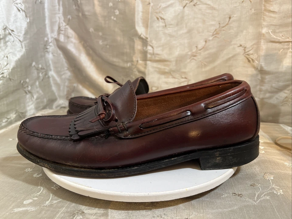 DEXTER ROJO/MARRÓN CUERO Y SUELA DE CUERO PARA HOMBRE TALLA 9WW KILTIE CORBATA MOCASINES Foto 4 de 4