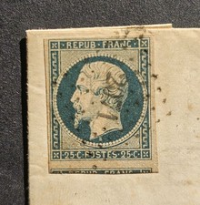 🇨🇵 FRANCE 1853 -FULL COVER NAPOLEON 25c blue YT 10 - SIGNED
