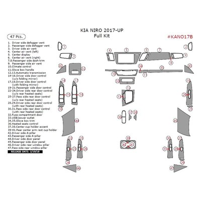 For Kia Niro 2017-2019 Remin KANO17B-SBLACK Black Full Dash Kit 47 Pcs