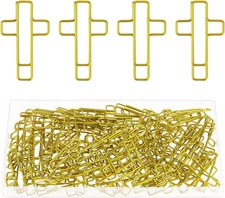 100 Pack Gold Cross Shaped Paper Clips, 1.34 X 0.8 Inches, Stainless Steel Bible