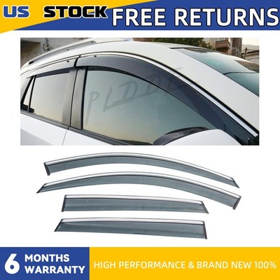 4x Smoke w/ Chrome Trim Sun/Rain Guard Vent Shade Window Visors Fit 13-16 CX-5