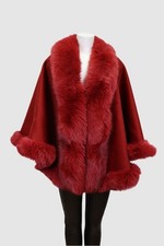 Women's New Cashmere Wool Red Wrap Cape Fox Fur CLEARANCE SALE