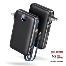 Power Bank, 50000 mAh Portable Charger with Built in Cable  Wall Plug, Black
