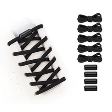 Elastic No Tie Shoelaces Replacement 5Pcs with 4 Metal Buckles, Black