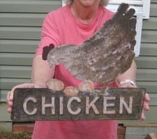 Rustic 15" x 13.25" Chicken Hen With Eggs Barn Farm Metal Weathered Sign