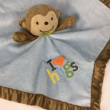 Carters Just One You Tan Monkey Lovey Rattle I Love Hugs Blue Security Blanket