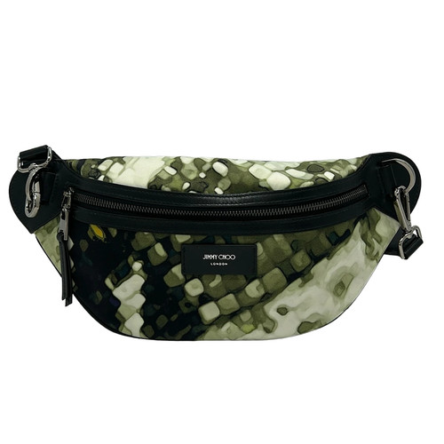 JIMMY CHOO York One-Shoulder Bag Black x Khaki x Multi Leather