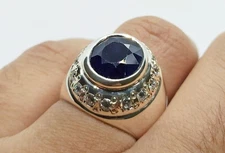 2.60 Ct Round Sapphire & Moissanite Wedding Ring 14k White Gold Finish