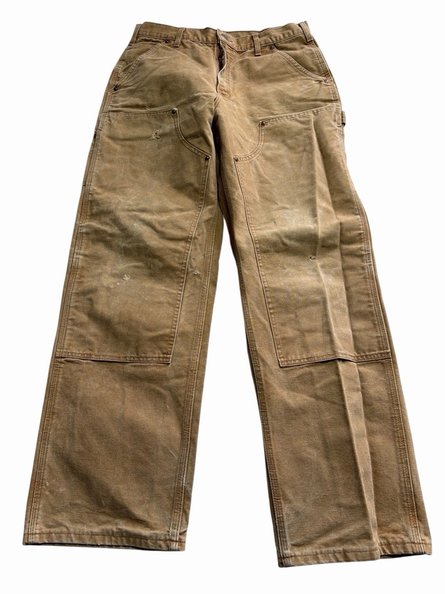 Carhartt B01 Double Knee Canvas Work Distressed Pants Brown USA