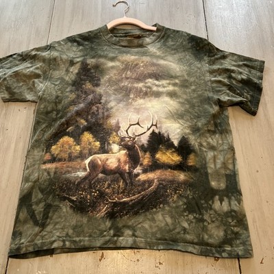 The Mountain Green Tie Dye Elk Deer Graphic Print T-Shirt Men's Size L 90s