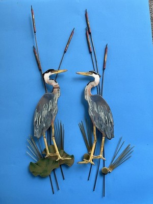 Bovano Great Blue Heron Wall Sculpture Pair - Damaged Please Read Description