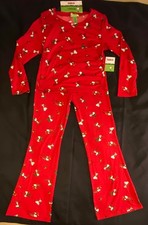 NWT Peanuts Snoopy  Woodstock Winter Play Graphic 2 Piece Pajama Red Women  s L