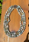 Aquamarine Baroque Pearl Triple Strand Necklace 11mm Beads Chinese Medallion — photo 2