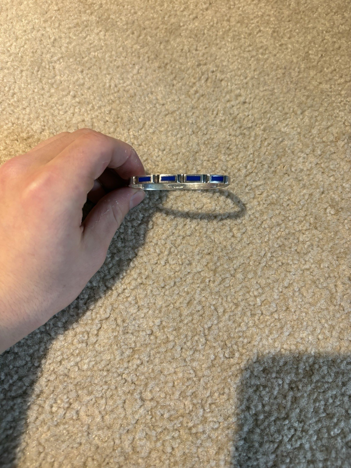 Fine Silver 950 Blue Rectangle Stone Bangle Brace… - image 1