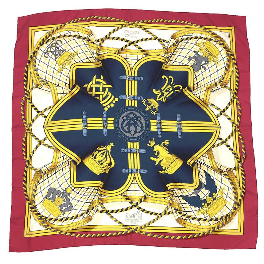 Hermes Carre 90 Gr E Tenue Horse Costume Silk Scarf 100 Bordeaux Ivory Preowned Aq11