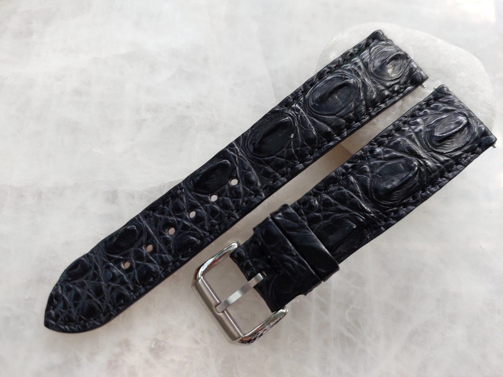 20mm/18mm Black Alligator Crocodile Print Leather Watch Strap Band