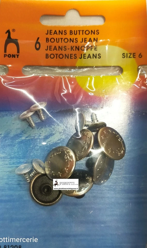 BOTTONI JEANS DIAMETRO MM.17 COL. ARGENTO BUSTA DA 6 BOTTONI COMPLETI DI CHIODI  - Immagine 2 di 2