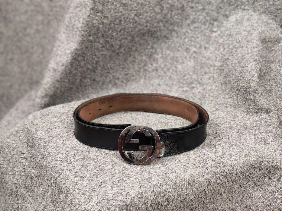 Ceinture cuir authentique vintage Gucci GG monogramme noir