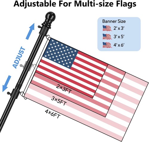 6Ft Flag Pole Kit Flag Pole House Porch Black Holder Wall Mounting Bracket Kit - Picture 11 of 13
