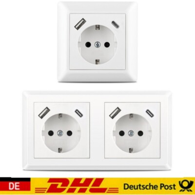 Wandsteckdose mit USB-A /USB-C 230V USB-C für Gira System 55, JUNG AS 500 Merten
