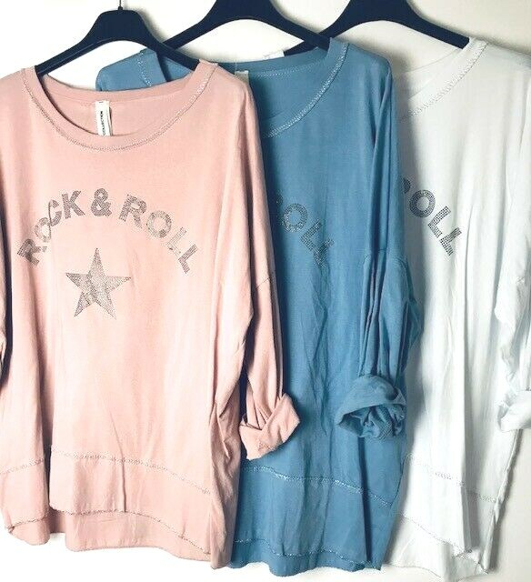 NEW SUGAR BABE COTTON SEQUIN “ROCK ROLL “ SWEATSHIRT T-SHIRT TOP